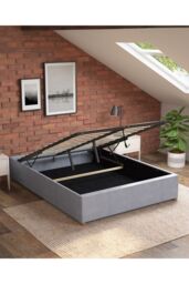 Aspire Upholstered Platform Ottoman Bed Frame in Kimiyo Linen Fabric in Silver - Size: Double - thumbnail 3