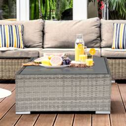Wyld Haus Vimito Light Grey Square Rattan Outdoor Side Table with Glass Top - thumbnail 3