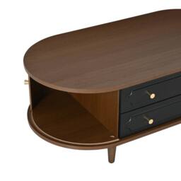 BTM Coffee Table Walnut Black Storage Drawers Roll Door Living Room Table - thumbnail 4