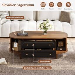BTM Coffee Table Walnut Black Storage Drawers Roll Door Living Room Table - thumbnail 7