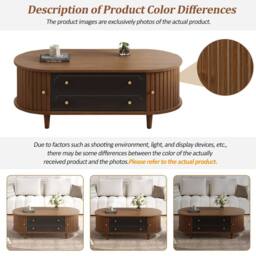 BTM Coffee Table Walnut Black Storage Drawers Roll Door Living Room Table - thumbnail 6