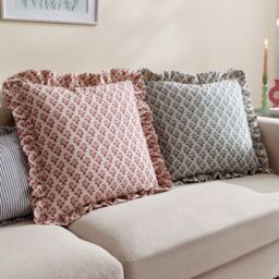 Furn Lulah Block Printed Ruffle Cushion in Blue - Size: 45 cm x 45 cm - thumbnail 7
