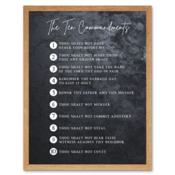 "Artery8 Wall Art Print Ten Commandments From God Christian Bible Verse Quote Scripture Typography Art Framed in Light Oak - Size: W12"" x H16""" - thumbnail 1