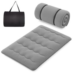 Gymax Double Size Floor Mattress Roll up Mattress Pad Tatami Mat With Carry Bag in Grey - thumbnail 1