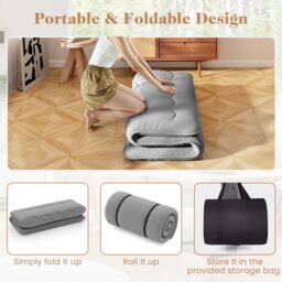 Gymax Double Size Floor Mattress Roll up Mattress Pad Tatami Mat With Carry Bag in Grey - thumbnail 3