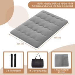 Gymax Double Size Floor Mattress Roll up Mattress Pad Tatami Mat With Carry Bag in Grey - thumbnail 2