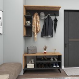 Destina Home Hallway Coat Rack Shoe Storage Hat Stand with Shelves Cassia in Dark Grey - Size: 1 Pack - thumbnail 3