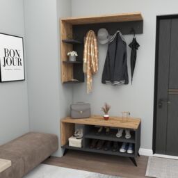 Destina Home Hallway Coat Rack Shoe Storage Hat Stand with Shelves Cassia in Dark Grey - Size: 1 Pack - thumbnail 2