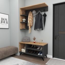 Destina Home Hallway Coat Rack Shoe Storage Hat Stand with Shelves Cassia in Dark Grey - Size: 1 Pack - thumbnail 4