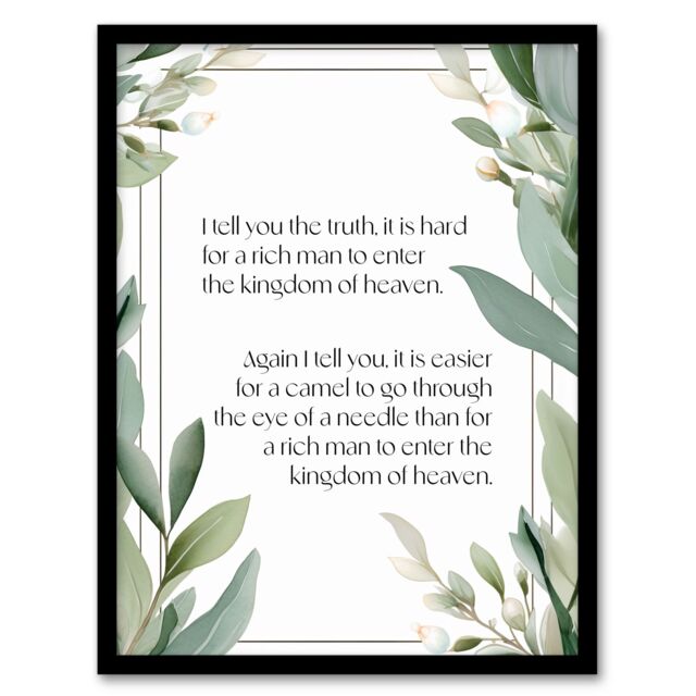 "Artery8 Wall Art Print Matthew 19:24 Jesus Christ Christian Bible God Quote Green Framed Art - Size: W12"" x H16""" - image 1