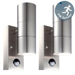 First Choice Lighting Set of 2 Blaze - Stainless Steel Outdoor Motion Sensor Wall Lights in Silver - thumbnail 2