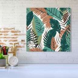 Warren Reed - Designer Tropical Floral Leaves Green Brown Canvas - Size: w40 inch x h40 inch - thumbnail 2