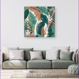 Warren Reed - Designer Tropical Floral Leaves Green Brown Canvas - Size: w40 inch x h40 inch - thumbnail 4