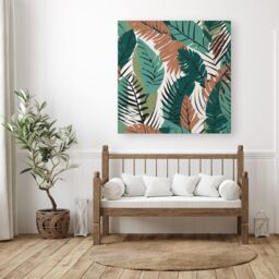 Warren Reed - Designer Tropical Floral Leaves Green Brown Canvas - Size: w40 inch x h40 inch - thumbnail 3