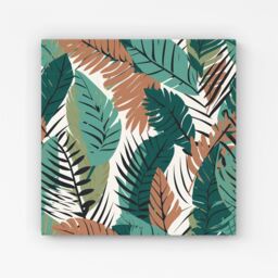 Warren Reed - Designer Tropical Floral Leaves Green Brown Canvas - Size: w40 inch x h40 inch - thumbnail 1