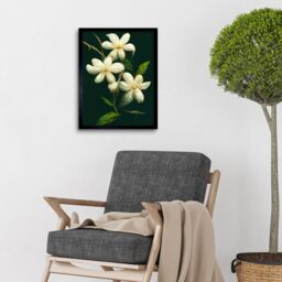 "Artery8 Wall Art Print Jasmine Flower Blooms Realism Painting With Black Art Framed - Size: W12"" x H16""" - thumbnail 2