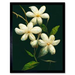"Artery8 Wall Art Print Jasmine Flower Blooms Realism Painting With Black Art Framed - Size: W12"" x H16""" - thumbnail 1