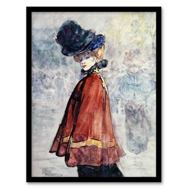 Artery8 Henry Somm Elegant in Red Cape Watercolour Portrait Framed Art Print - Size: A4 - image 1