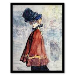 Artery8 Henry Somm Elegant in Red Cape Watercolour Portrait Framed Art Print - Size: A4 - thumbnail 1