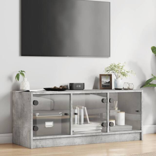 Berkfield Home TV Cabinet with Glass Doors Concrete Grey 102x37x42 cm - Size: 102 x 37 x 42 cm - image 1