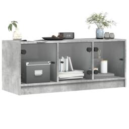Berkfield Home TV Cabinet with Glass Doors Concrete Grey 102x37x42 cm - Size: 102 x 37 x 42 cm - thumbnail 4
