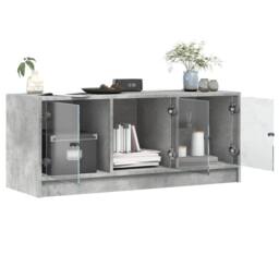 Berkfield Home TV Cabinet with Glass Doors Concrete Grey 102x37x42 cm - Size: 102 x 37 x 42 cm - thumbnail 5