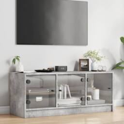 Berkfield Home TV Cabinet with Glass Doors Concrete Grey 102x37x42 cm - Size: 102 x 37 x 42 cm