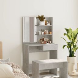 Berkfield Home Dressing Table with Mirror Concrete Grey 74.5x40x141 cm
