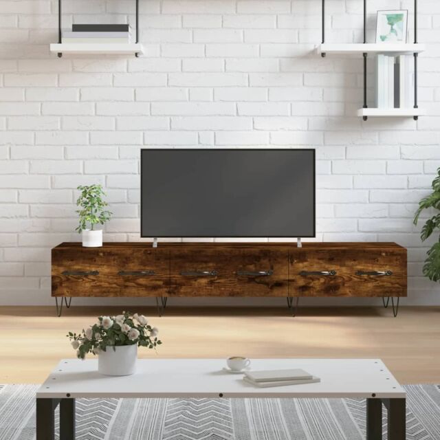 Berkfield Home TV Cabinet Smoked Oak 150x36x30 cm Engineered Wood in Brown - Size: 150 x 36 x 30 cm - image 1