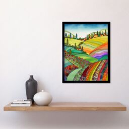 "Artery8 Wall Art Print Abstract Tuscany Hills Landscape Folk Art Framed in Black - Size: W12"" x H16""" - thumbnail 2