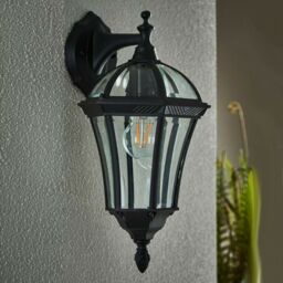 Loops IP44 Outdoor Wall Light Matt Black & Glass Traditional Lantern Down Porch Path - thumbnail 5