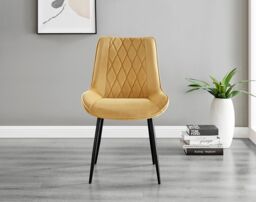 FurnitureboxUK Elina White Marble Effect Scratch Resistant Dining Table & 2 Pesaro Black Leg Velvet Chairs in Mustard - thumbnail 5