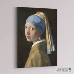 "Artery8 Girl with a Pearl Earring Vermeer Vintage Canvas Wall Art in Black - Size: W18"" x H24""" - thumbnail 2