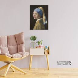 "Artery8 Girl with a Pearl Earring Vermeer Vintage Canvas Wall Art in Black - Size: W18"" x H24""" - thumbnail 3