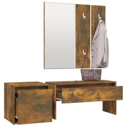 Berkfield Home Hallway Furniture Set Smoked Oak Engineered Wood in Brown - thumbnail 4