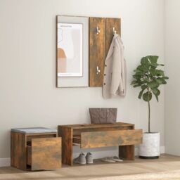 Berkfield Home Hallway Furniture Set Smoked Oak Engineered Wood in Brown - thumbnail 3