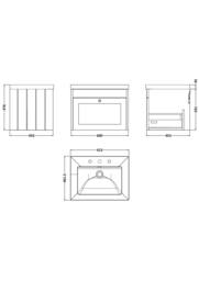 Balterley 600mm Wall Hung 1 Drawer Unit with Basin 3 Tap Hole - Satin Green - thumbnail 5