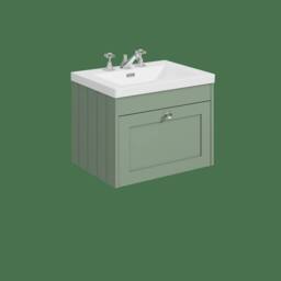 Balterley 600mm Wall Hung 1 Drawer Unit with Basin 3 Tap Hole - Satin Green