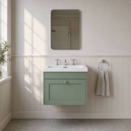 Balterley 600mm Wall Hung 1 Drawer Unit with Basin 3 Tap Hole - Satin Green - thumbnail 6