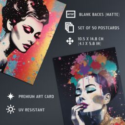 "Artery8 Wall Art Print 50 Pcs Glitter & Glamour Women Portraits Collage Kit Gold Bold Modern Retro Pop Street Art Wall s A6 Set Pack 15x10 cm (6x4"")" - thumbnail 5