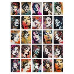 "Artery8 Wall Art Print 50 Pcs Glitter & Glamour Women Portraits Collage Kit Gold Bold Modern Retro Pop Street Art Wall s A6 Set Pack 15x10 cm (6x4"")" - thumbnail 1