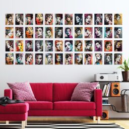 "Artery8 Wall Art Print 50 Pcs Glitter & Glamour Women Portraits Collage Kit Gold Bold Modern Retro Pop Street Art Wall s A6 Set Pack 15x10 cm (6x4"")" - thumbnail 3