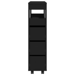 Berkfield Home Narrow Bathroom Cabinet with Wheels Black Engineered Wood - thumbnail 5