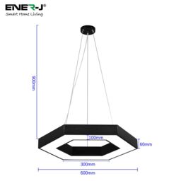 ENER-J Hollow Hexagon Pendant Lights D600*100*60mm 25W 6500K 45lm/W Black Color, Installation way:Ceiling & Hanging - thumbnail 2