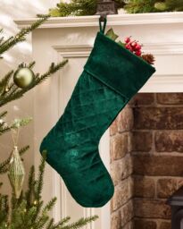 Dibor Set of 4 Harrington Quilted Green Velvet Xmas Gift Christmas Stocking - Size: 4 Pack