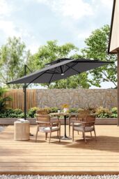 Living and Home 3m Large Cantilever Outdoor Garden Parasol with LED Light in Dark Grey - thumbnail 2