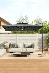 Living and Home 3m Large Cantilever Outdoor Garden Parasol with LED Light in Dark Grey - thumbnail 1