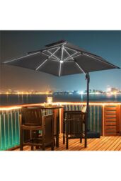 Living and Home 3m Large Cantilever Outdoor Garden Parasol with LED Light in Dark Grey - thumbnail 3
