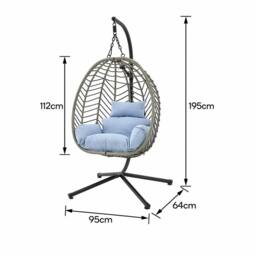 LUXURY LIFE Hanging Egg Chair Floating Garden Seat with Waterproof Cushion in Blue - thumbnail 6