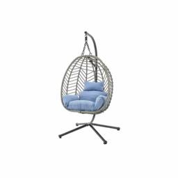 LUXURY LIFE Hanging Egg Chair Floating Garden Seat with Waterproof Cushion in Blue - thumbnail 1
